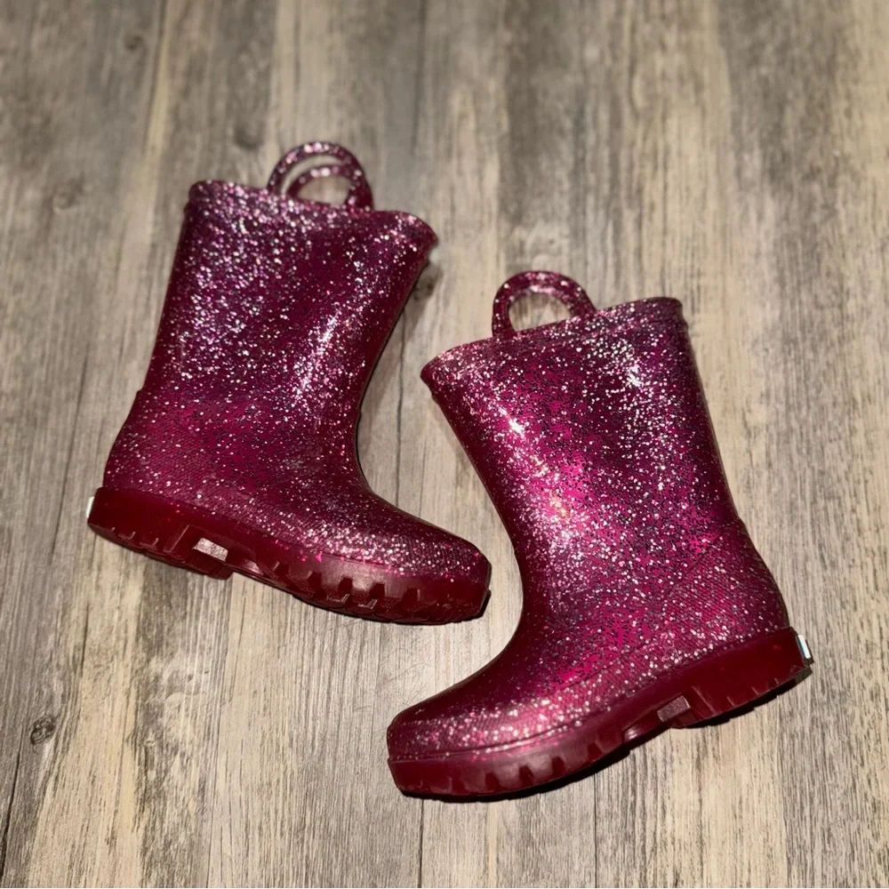 Glittery Pink Kids Rain Boots